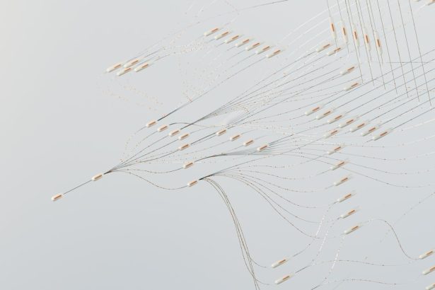 Rede digital abstrata com conexões luminosas que representam o fluxo e o processamento de dados.